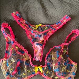 Agent Provocateur Pink and Blue Embroidered Bra Set